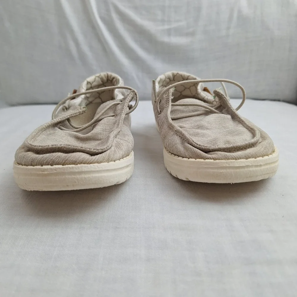 Cottagecore Boho Bohemian Hey Dude Linen Beige K13 Slip On Wendy Youth Kids
